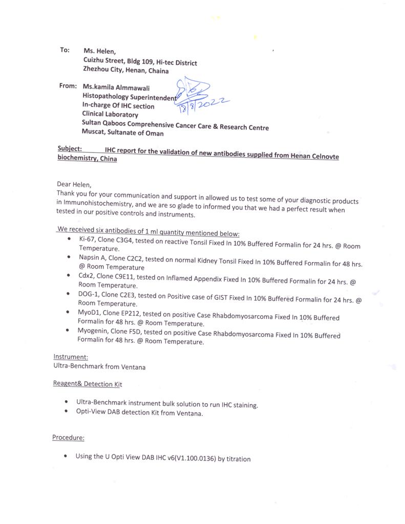 PERFECT RESULTS – CELNOVTE 6 primary antibody reagents from Oman partner’s reviews